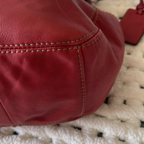 Tignanello red ,slight pebble leather, soft, shoulder bag. Very roomy. EUC - Picture 10 of 14